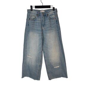 ZARA Size 2 Womens Distressed Wide-Leg High Rise Jeans Light Wash